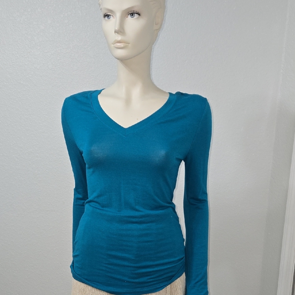 Teal Blue Fitted Long Sleeve Blouse Size L